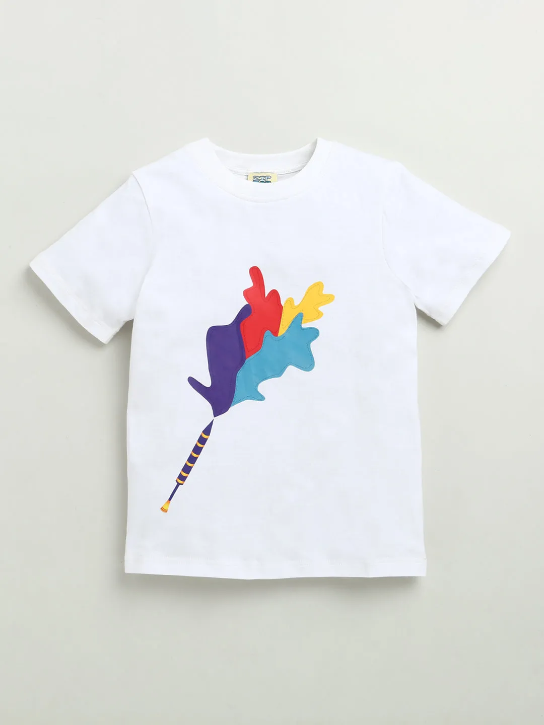HOLI PICHKARI PRINT T-SHIRT WITH BLUE SKIRT FOR GIRLS