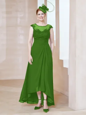 Illusion Lace Neckline Asymmetrical A-Line Dress Moss
