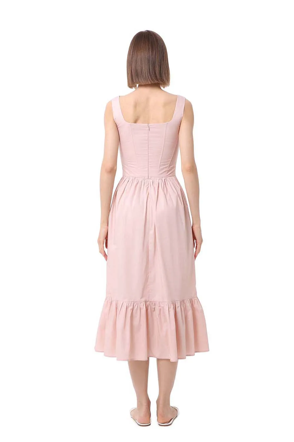 Jane Beige Cotton Midi Dress