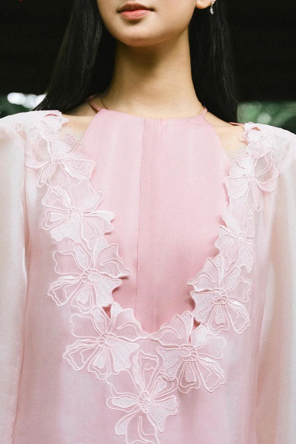 Kim Straight V-Neck Floss Silk Calf Length Ao Dai