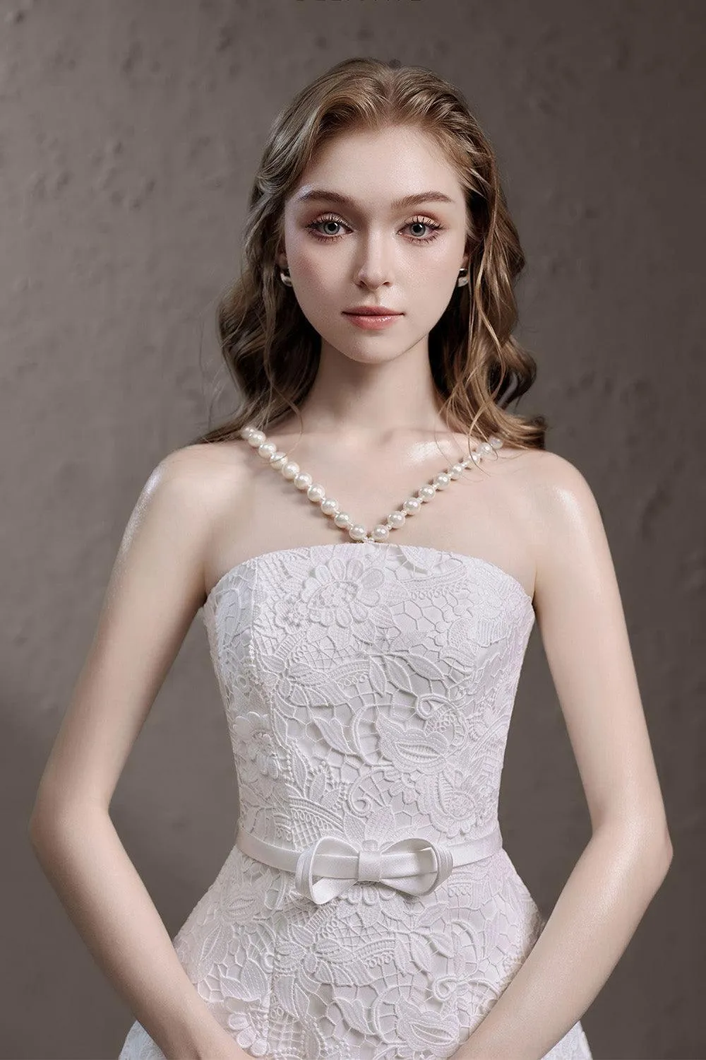 Lena Drop Waist V-Neck Silk Lace Floor Length Dress