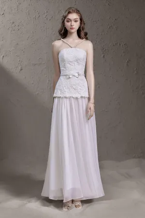 Lena Drop Waist V-Neck Silk Lace Floor Length Dress