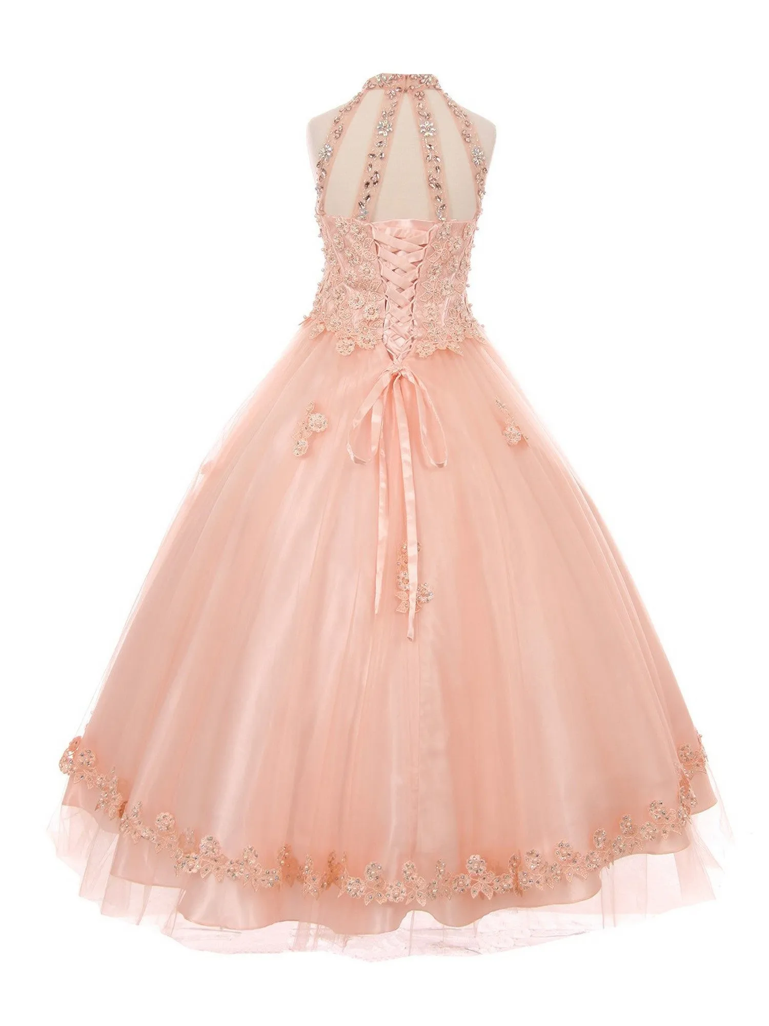 Little Girls Blush Dazzling Rhinestone Pearls Halter Neck Pageant Dress 2-6