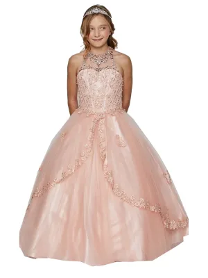 Little Girls Blush Dazzling Rhinestone Pearls Halter Neck Pageant Dress 2-6
