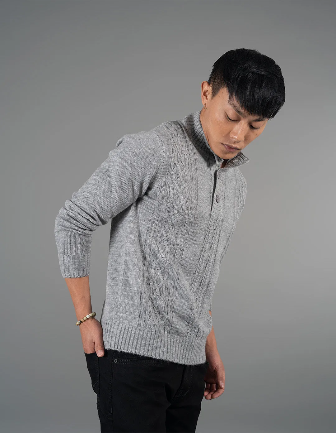 Lt Grey High Neck Pullover Sweater