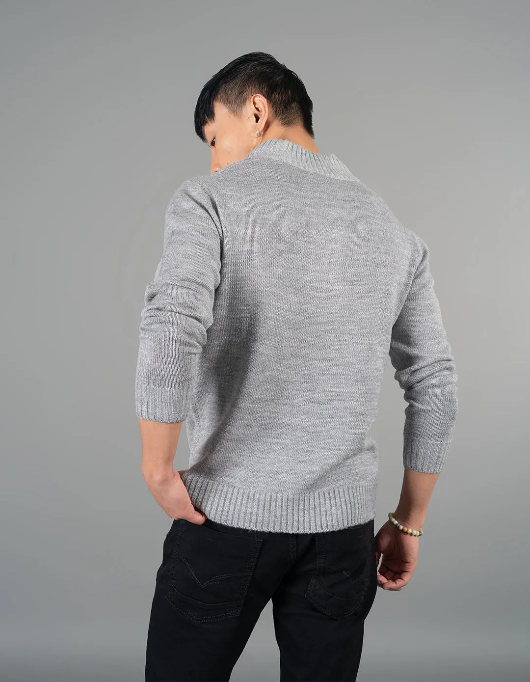 Lt Grey High Neck Pullover Sweater
