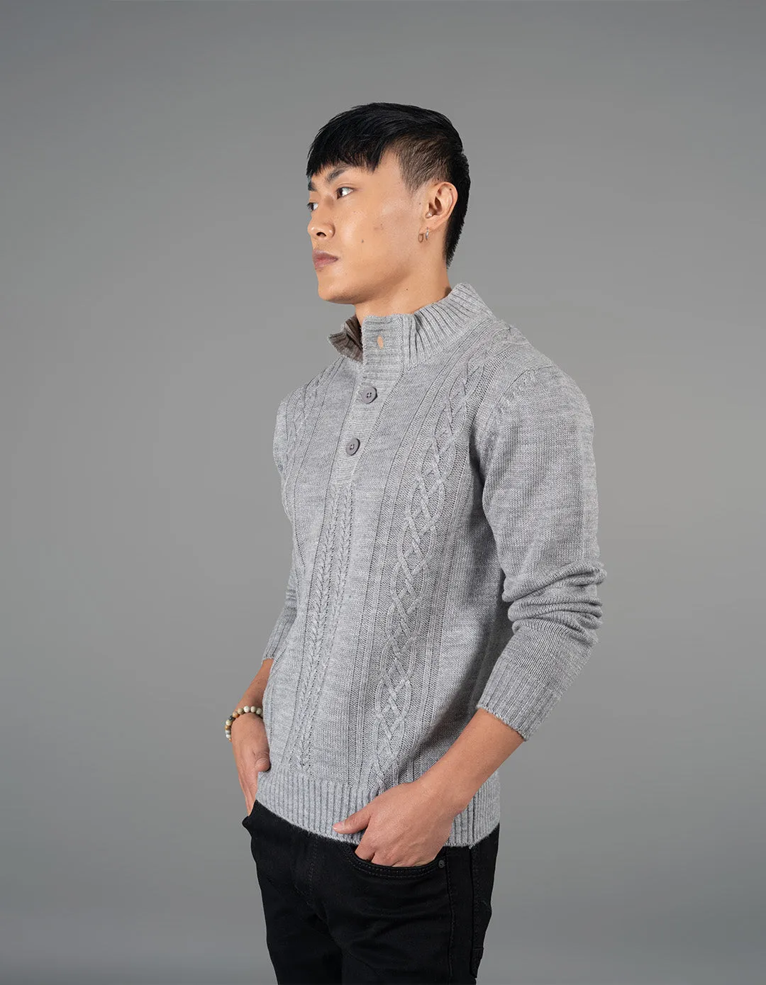 Lt Grey High Neck Pullover Sweater