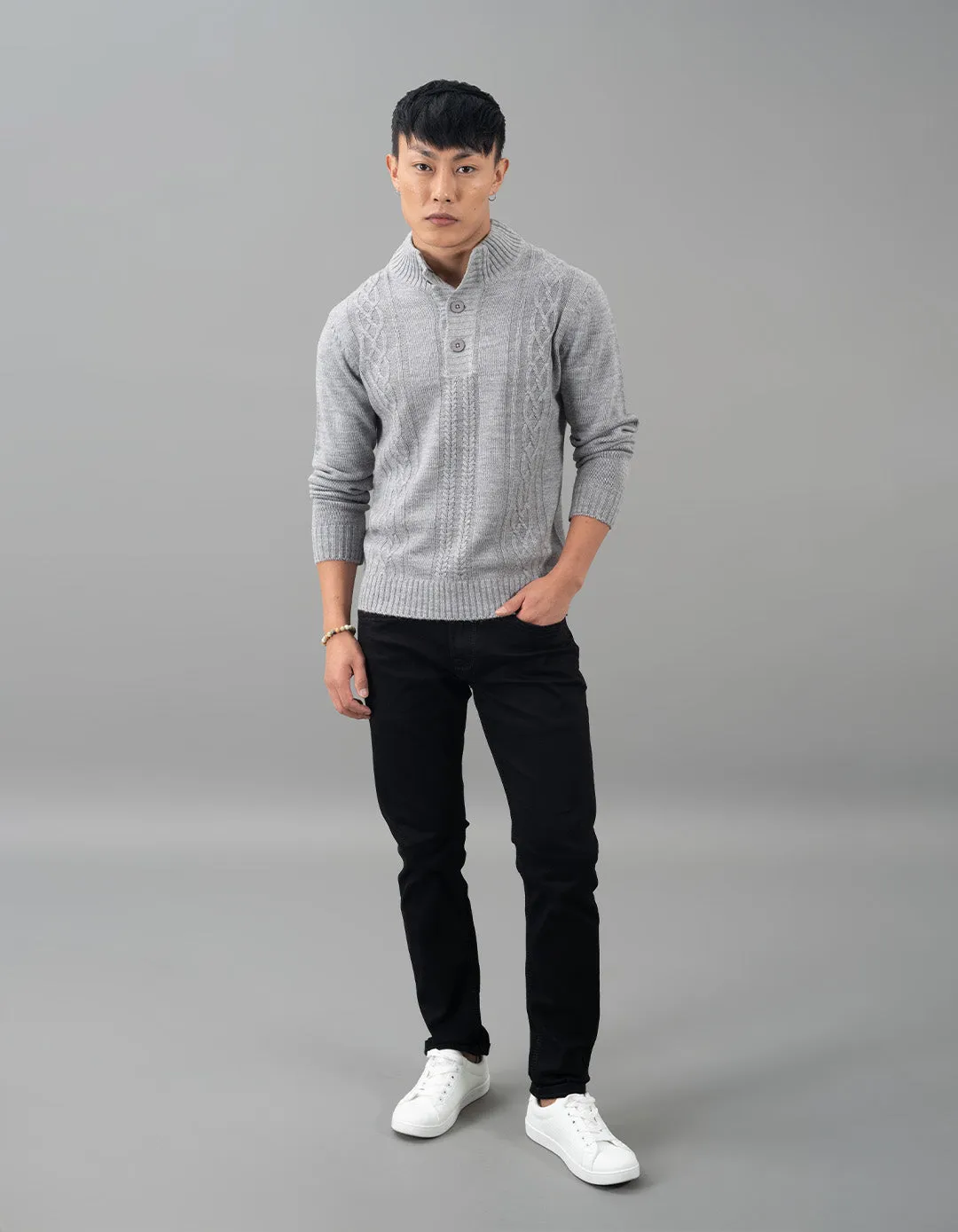Lt Grey High Neck Pullover Sweater