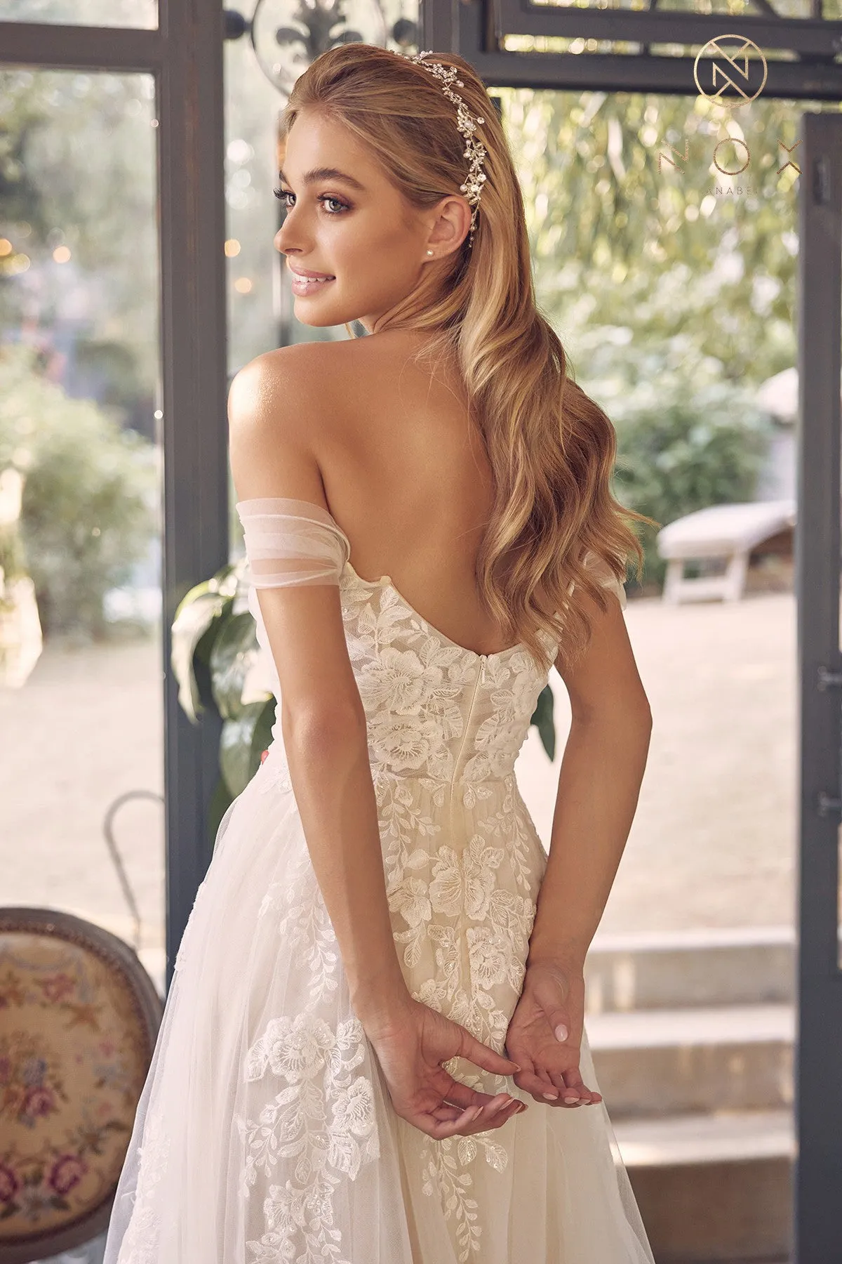 MAXI OFF THE SHOULDER SLEEVELESS A-LINE WEDDING DRESS WITH ZIPPER BACK