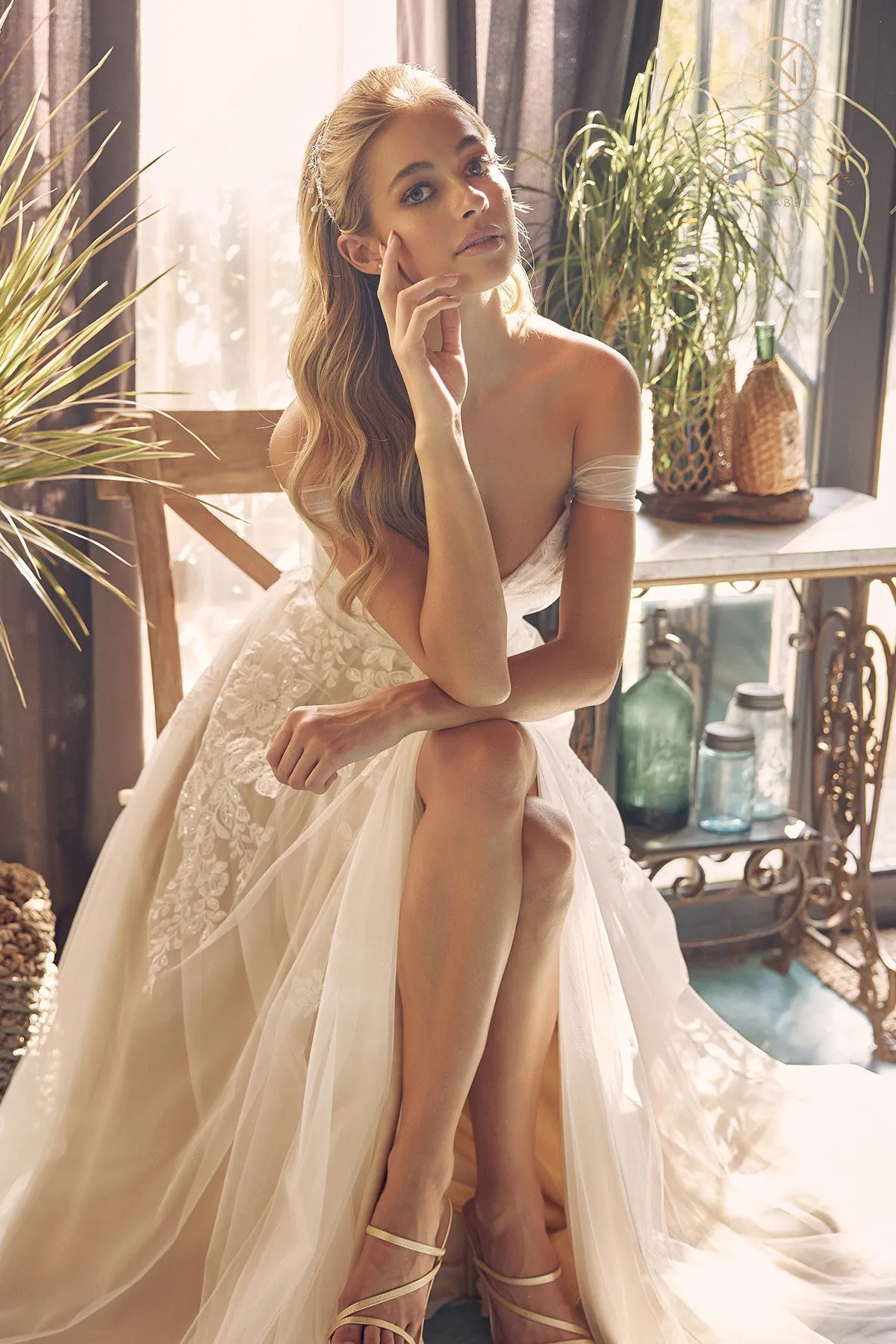 MAXI OFF THE SHOULDER SLEEVELESS A-LINE WEDDING DRESS WITH ZIPPER BACK