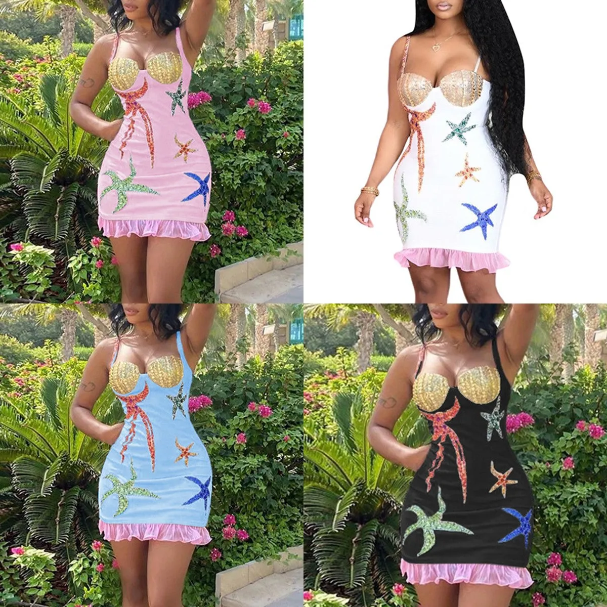 MB FASHION Sequin Starfish Bodycon Dress with Bustier Top 6294AT