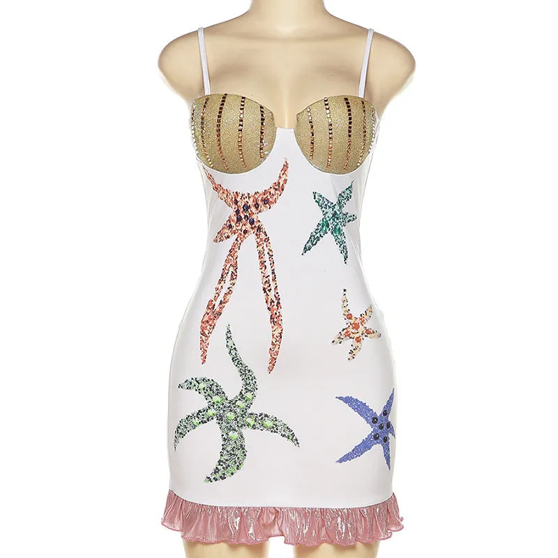 MB FASHION Sequin Starfish Bodycon Dress with Bustier Top 6294AT