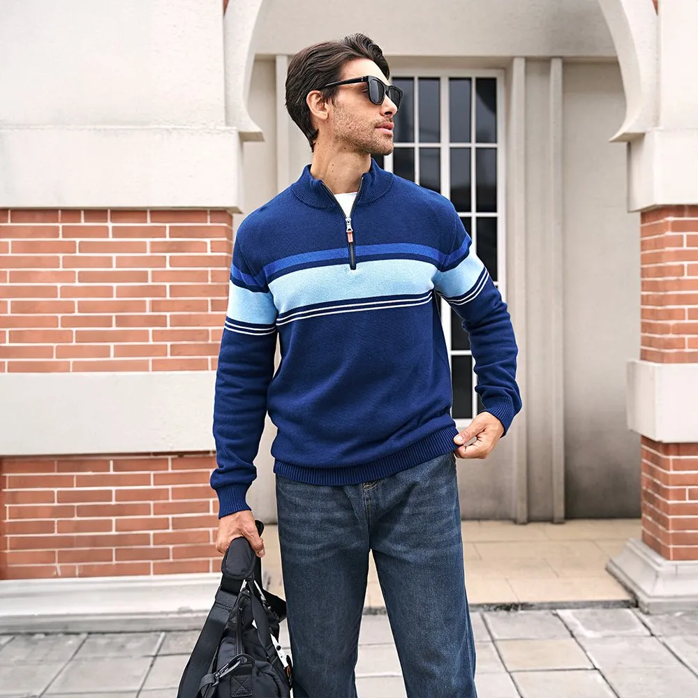 Men's Half Zipper Pullover Sweater Slim Fit Knitted Sweatshirt