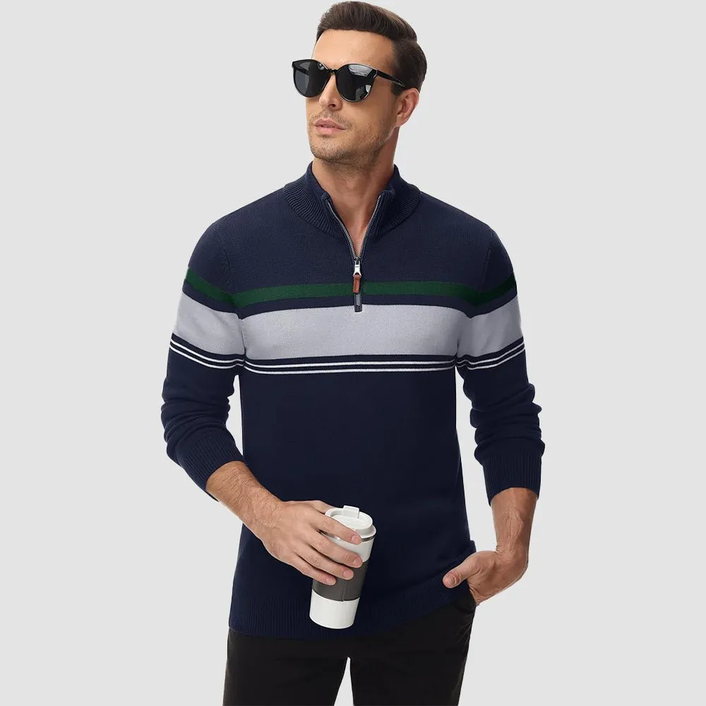 Men's Half Zipper Pullover Sweater Slim Fit Knitted Sweatshirt