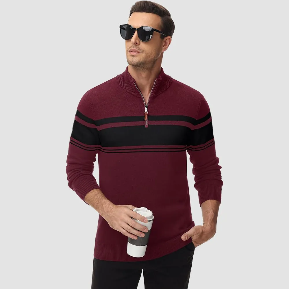 Men's Half Zipper Pullover Sweater Slim Fit Knitted Sweatshirt