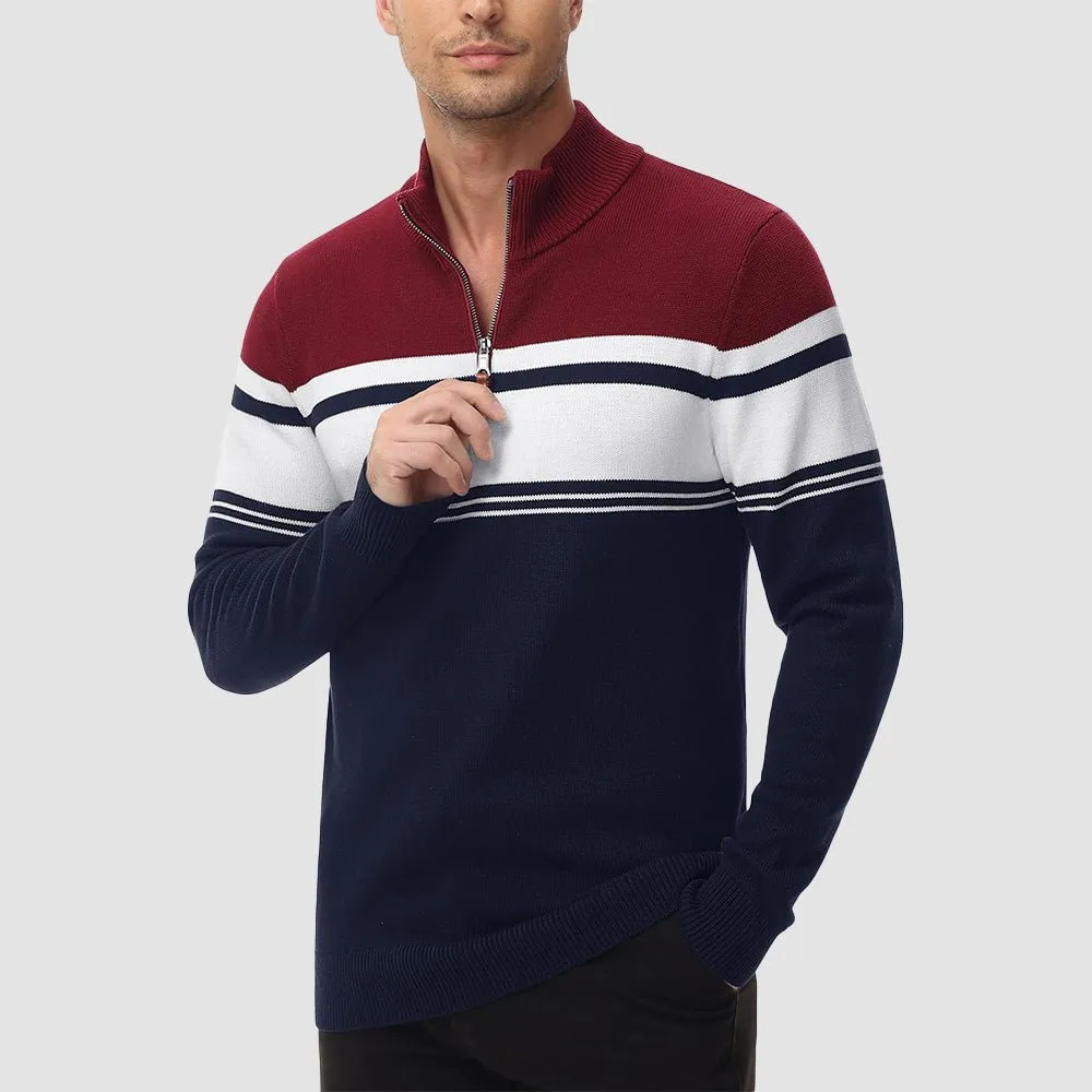 Men's Half Zipper Pullover Sweater Slim Fit Knitted Sweatshirt