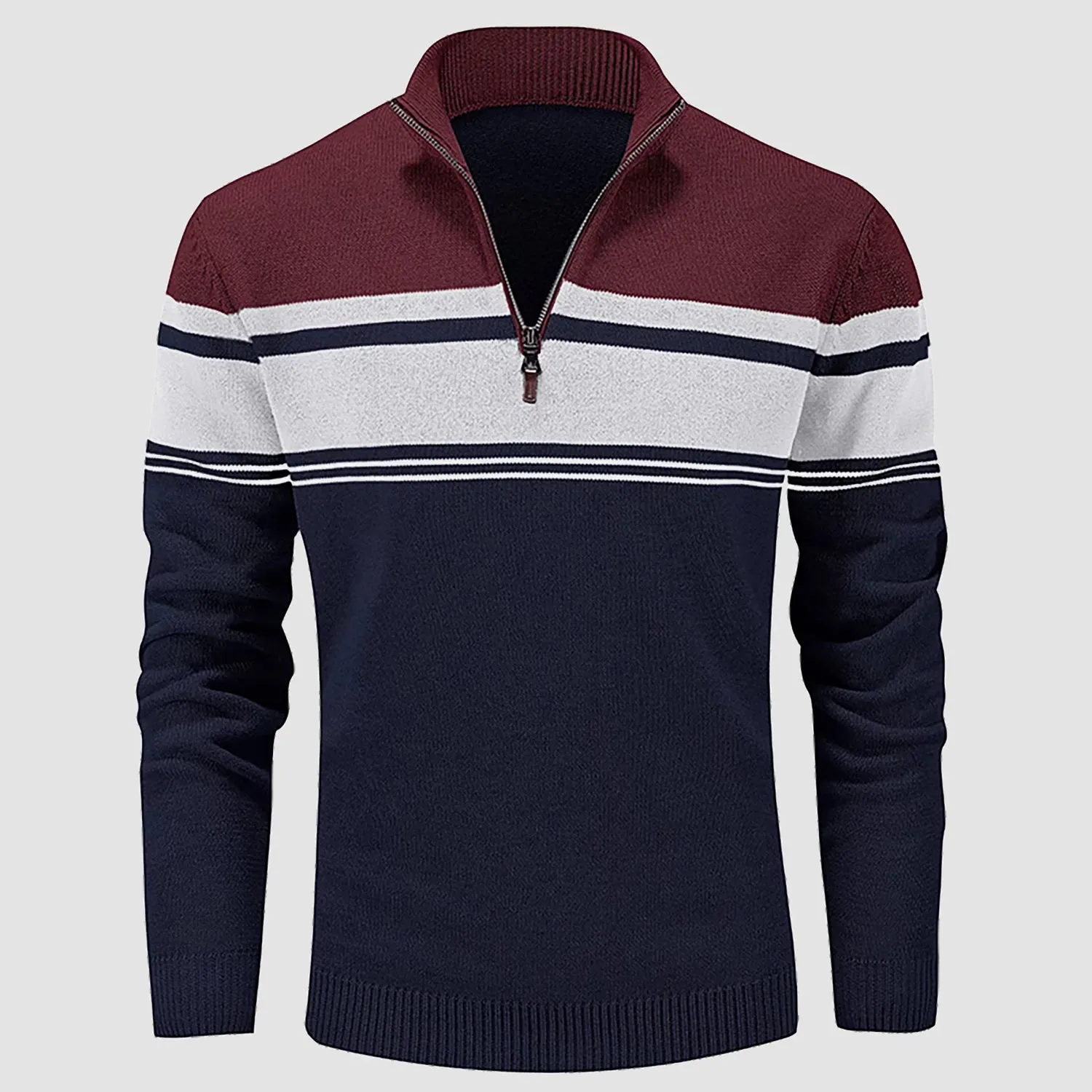 Men's Half Zipper Pullover Sweater Slim Fit Knitted Sweatshirt