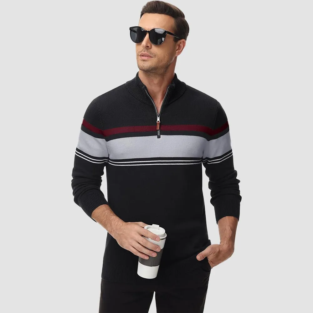 Men's Half Zipper Pullover Sweater Slim Fit Knitted Sweatshirt