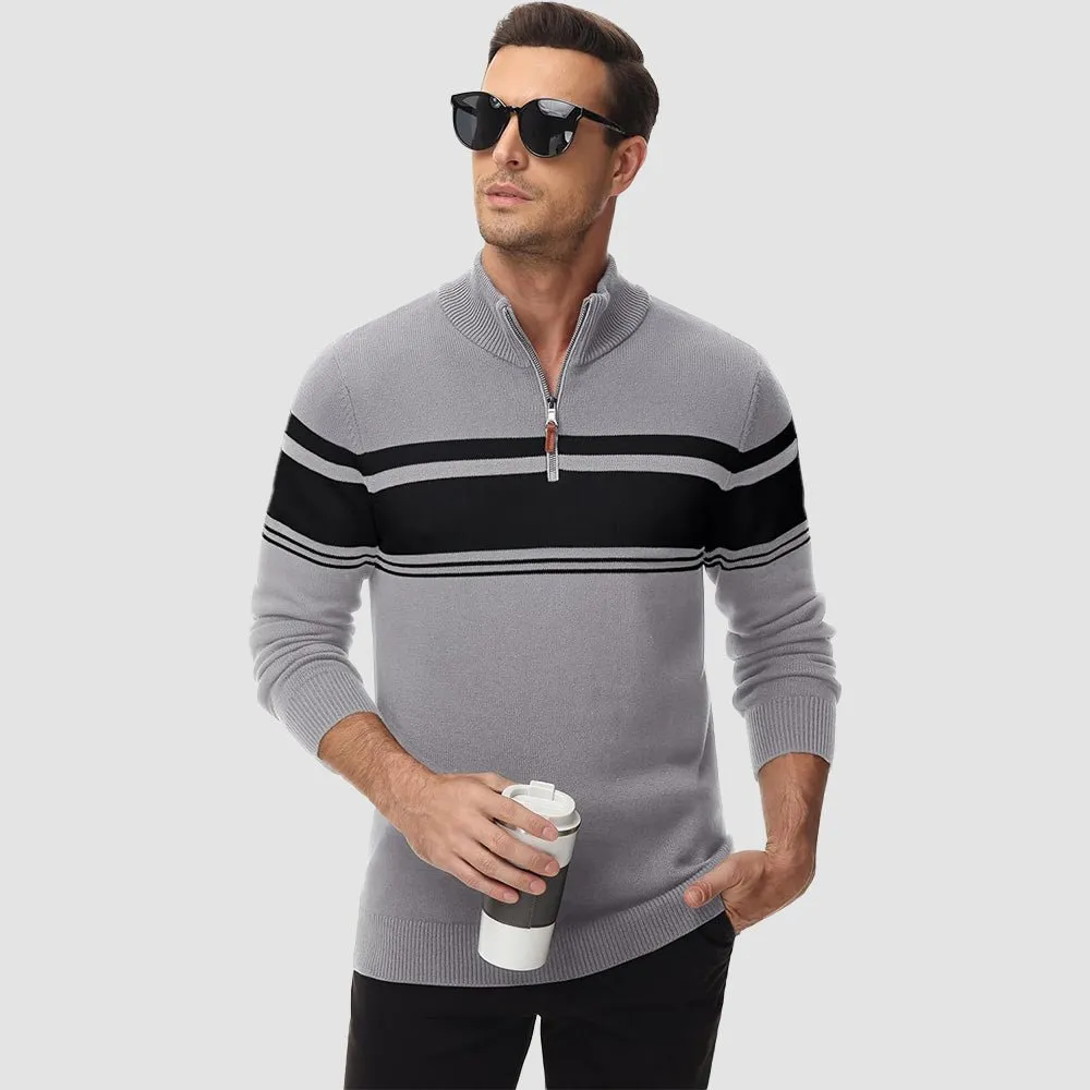 Men's Half Zipper Pullover Sweater Slim Fit Knitted Sweatshirt