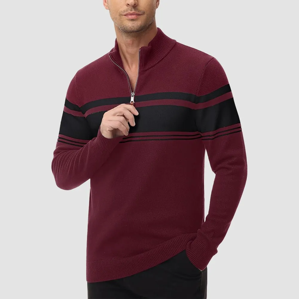 Men's Half Zipper Pullover Sweater Slim Fit Knitted Sweatshirt