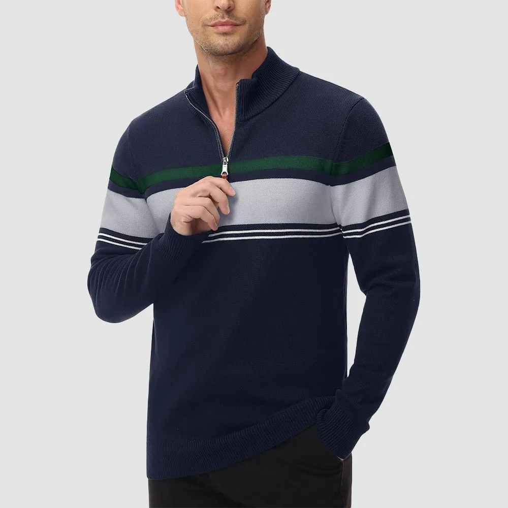 Men's Half Zipper Pullover Sweater Slim Fit Knitted Sweatshirt