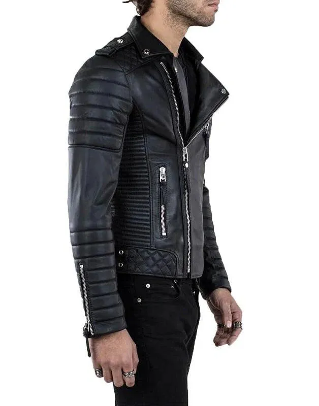 Men's Lambskin Leather Moto Jacket: Urban Edge By TJS