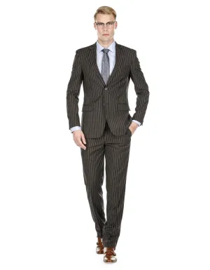 Mens Modern Fit Gangster Pinstripe Suit Black