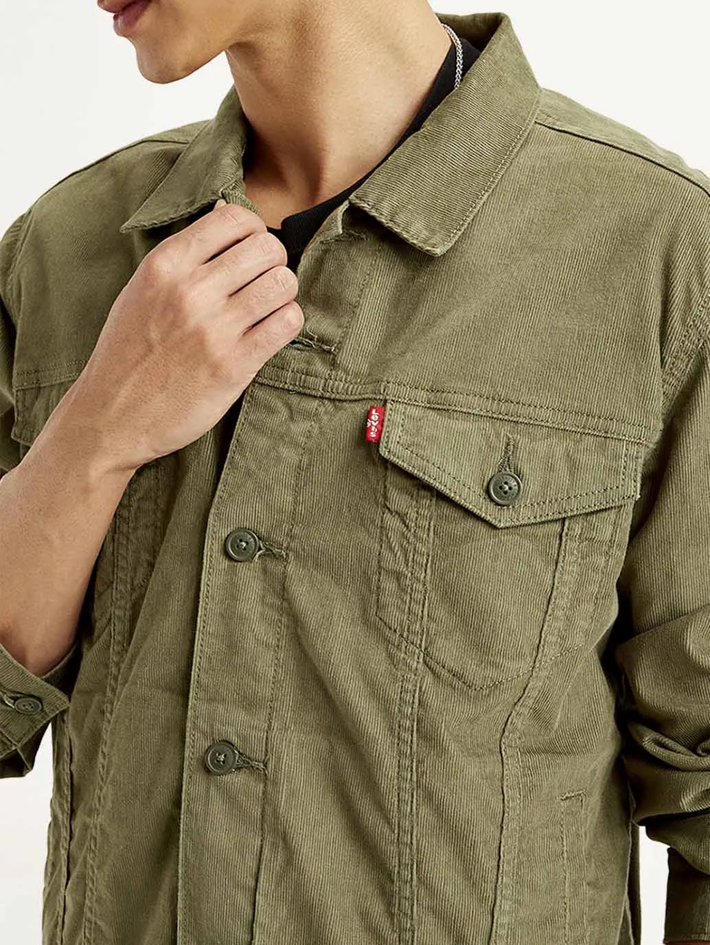 Men's Solid Olive Spread Collar Jacket
