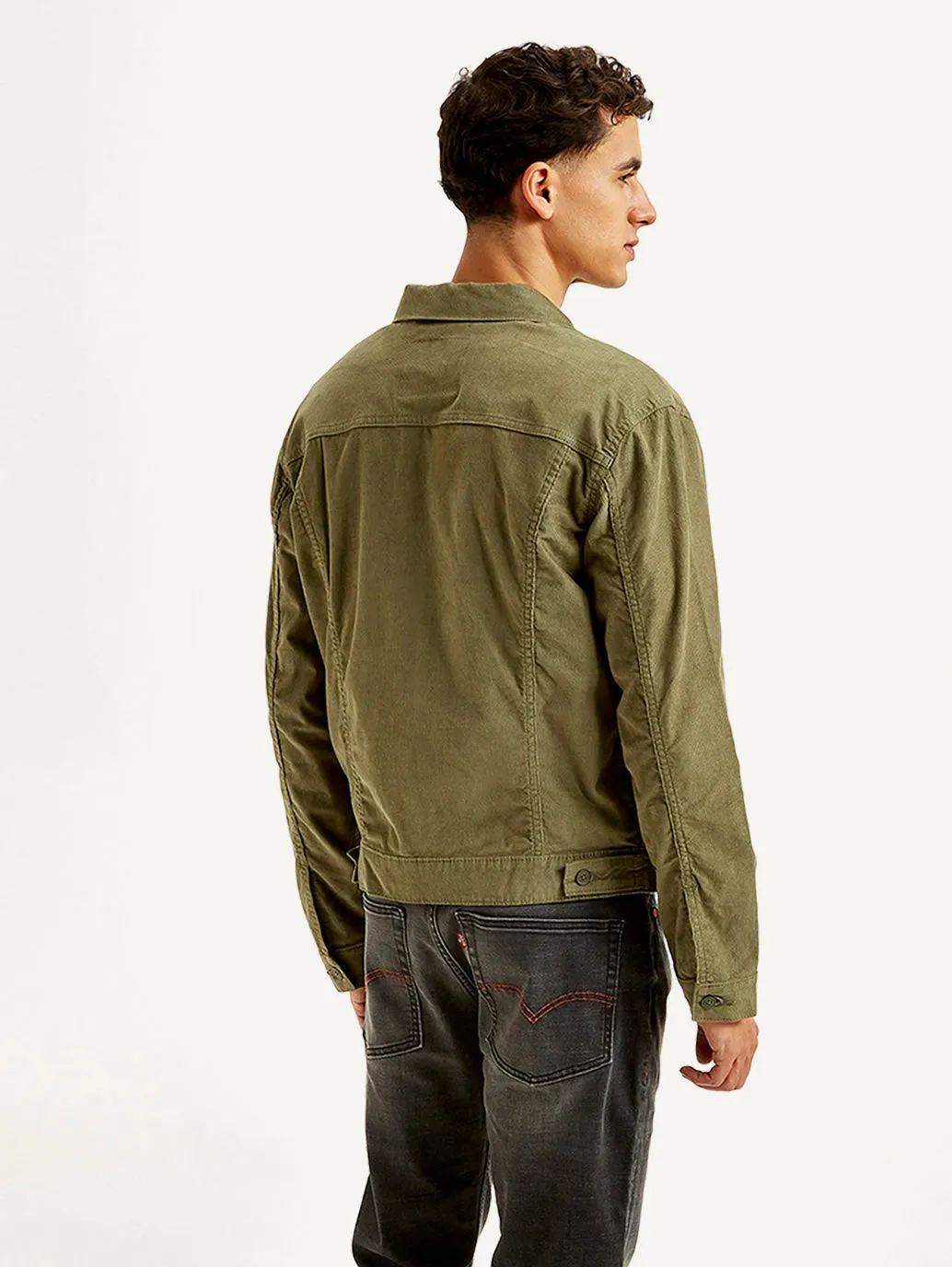 Men's Solid Olive Spread Collar Jacket