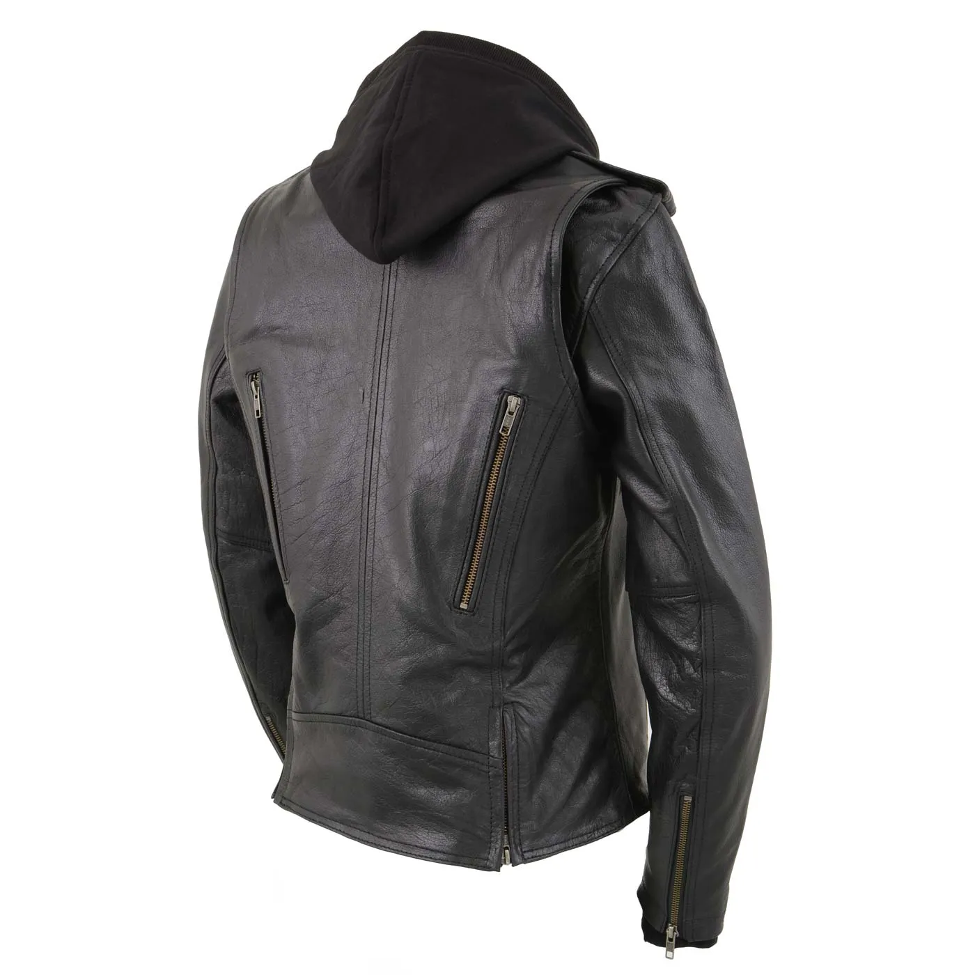 Milwaukee Leather LKL2739 Women's Black Premium Leather Vented Motorcycle Biker Jacket w/ Hoodie