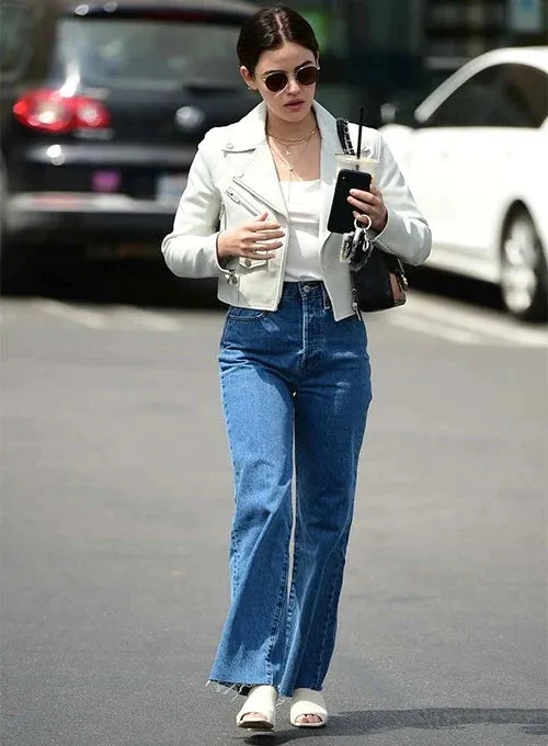 Premium White Leather Jacket Worn By Lucy Hale | Lucy Hale Premium White Leather Jacket
