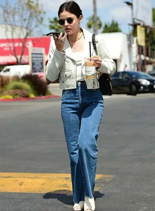 Premium White Leather Jacket Worn By Lucy Hale | Lucy Hale Premium White Leather Jacket