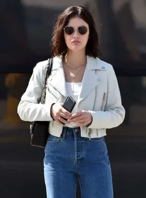 Premium White Leather Jacket Worn By Lucy Hale | Lucy Hale Premium White Leather Jacket