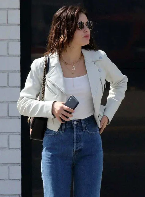 Premium White Leather Jacket Worn By Lucy Hale | Lucy Hale Premium White Leather Jacket