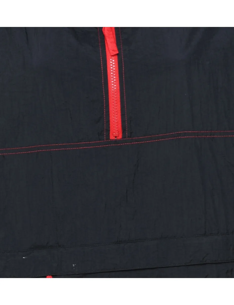 Quarter-Zip Black & Red Nylon Jacket - L