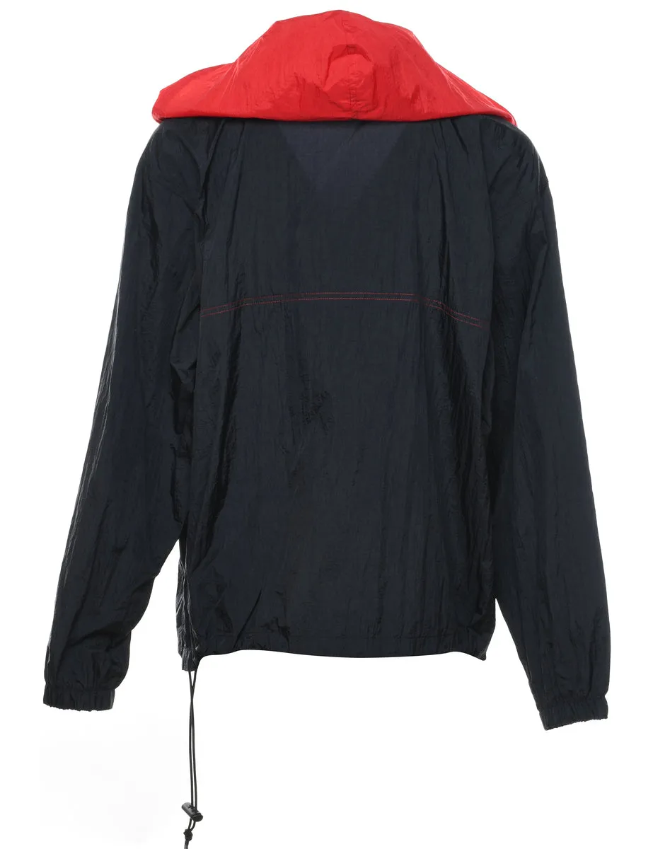 Quarter-Zip Black & Red Nylon Jacket - L