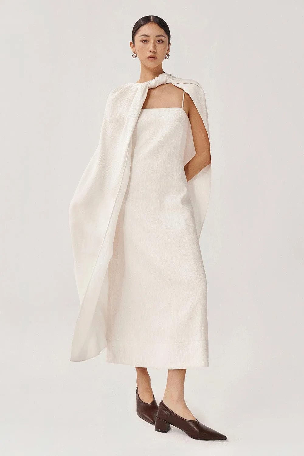 Roise A-line Sleeveless Ribbed Burlap Midi Dress