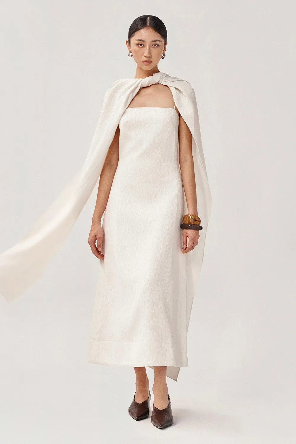 Roise A-line Sleeveless Ribbed Burlap Midi Dress