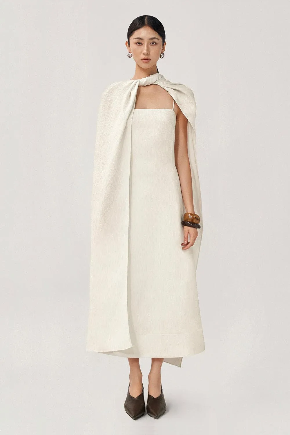 Roise A-line Sleeveless Ribbed Burlap Midi Dress