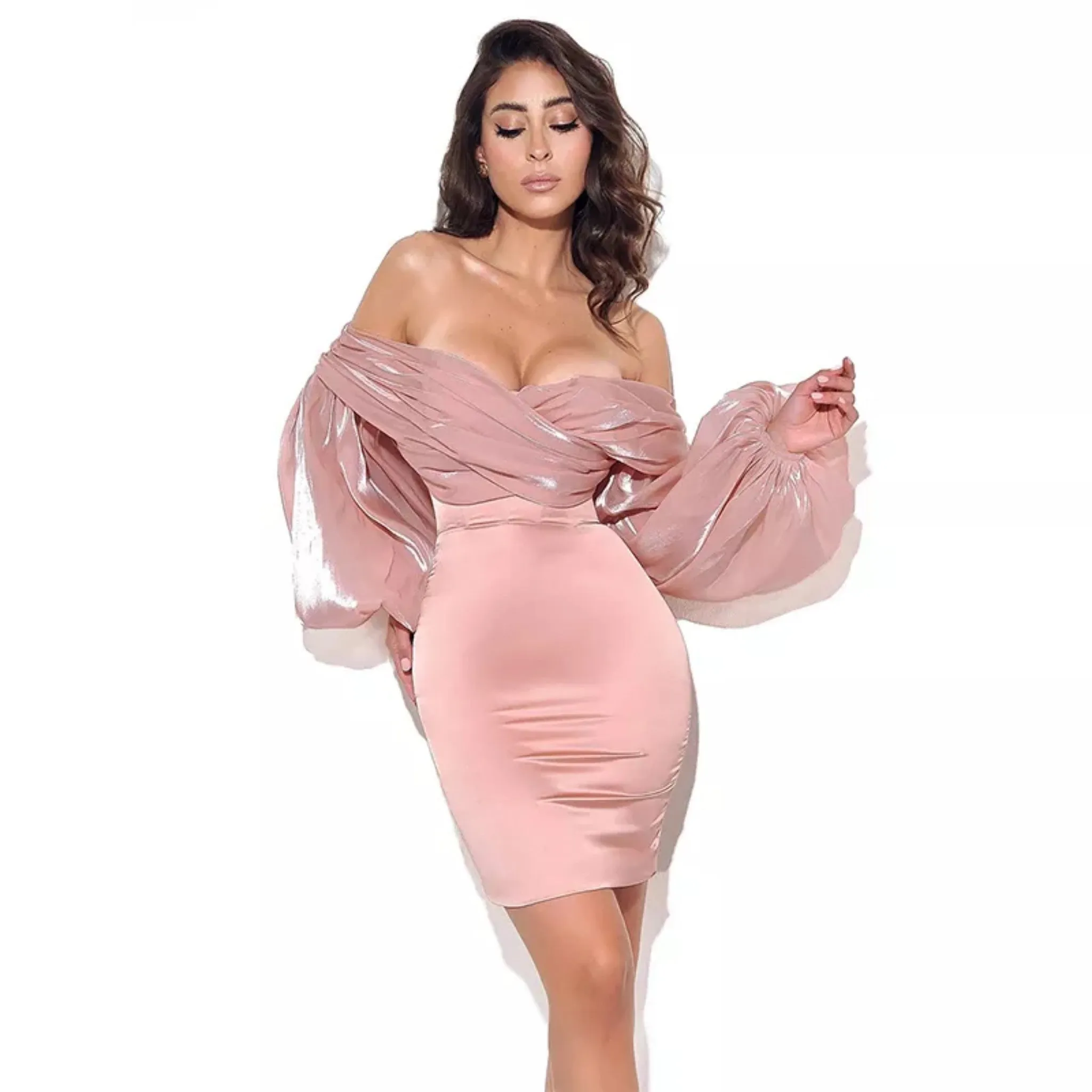 Satin Sheer Sleeve Dress