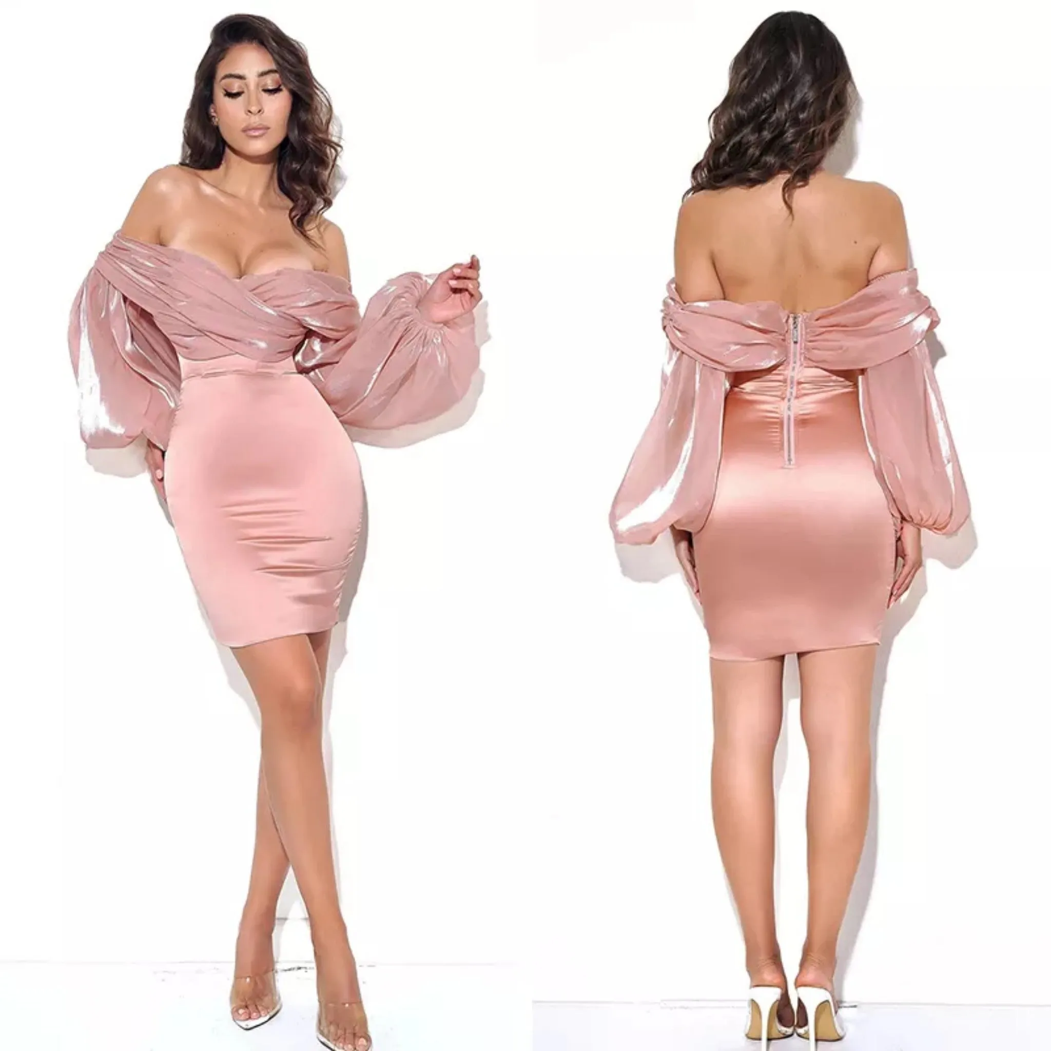 Satin Sheer Sleeve Dress