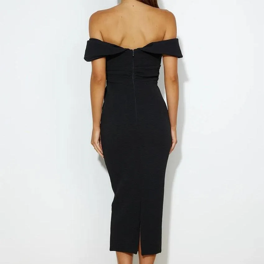 Simple Off-Shoulder Midi Prom Dress
