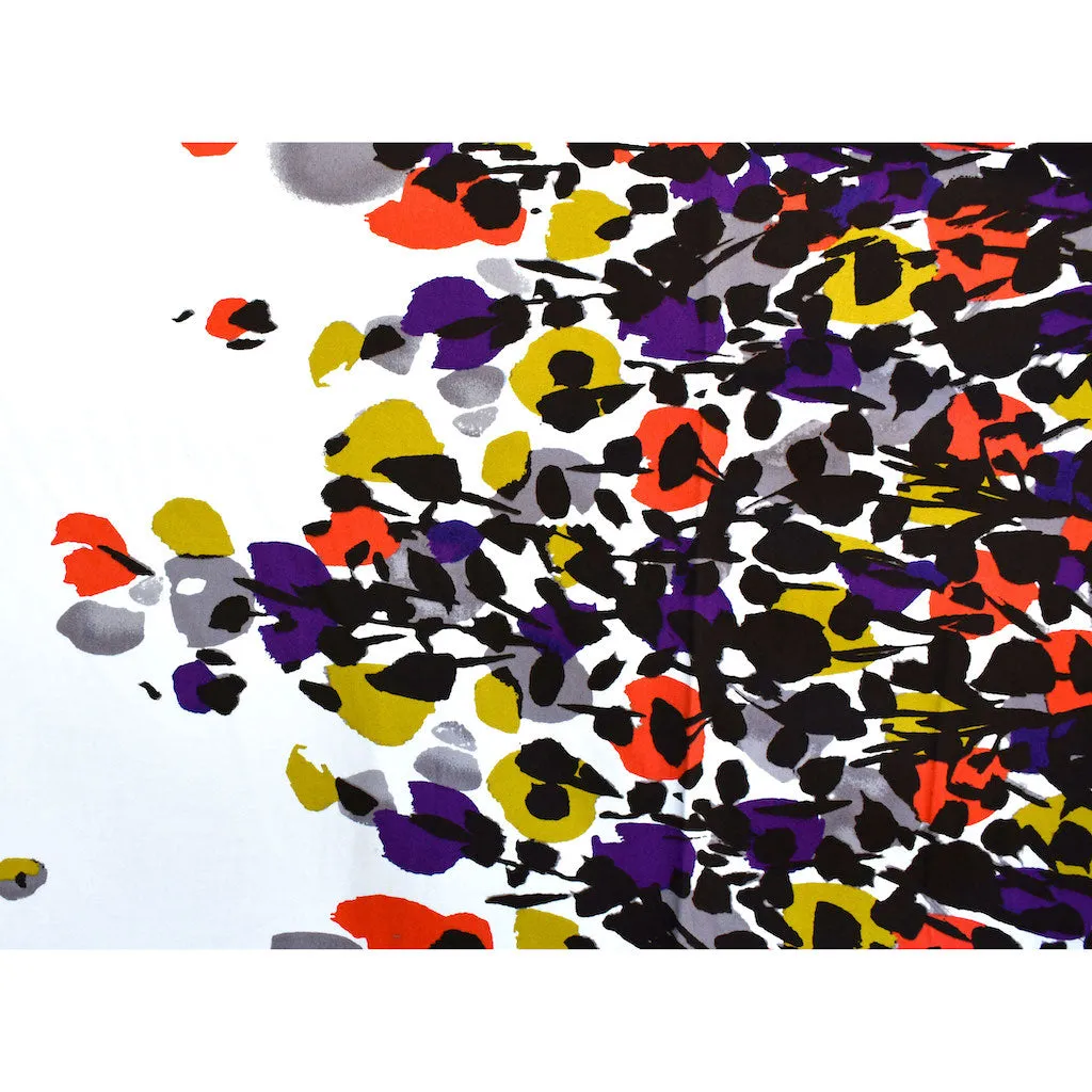 Single Border Abstract Fall Floral Stretch Sateen Espresso/Mustard