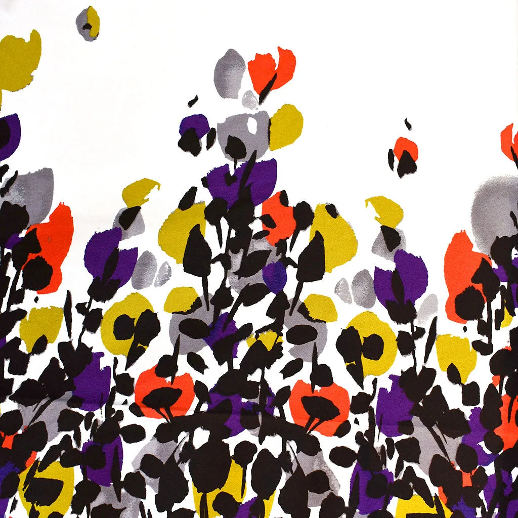 Single Border Abstract Fall Floral Stretch Sateen Espresso/Mustard