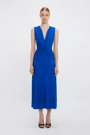 Sleeveless Gathered Waist Midi Dress In Palace Blue