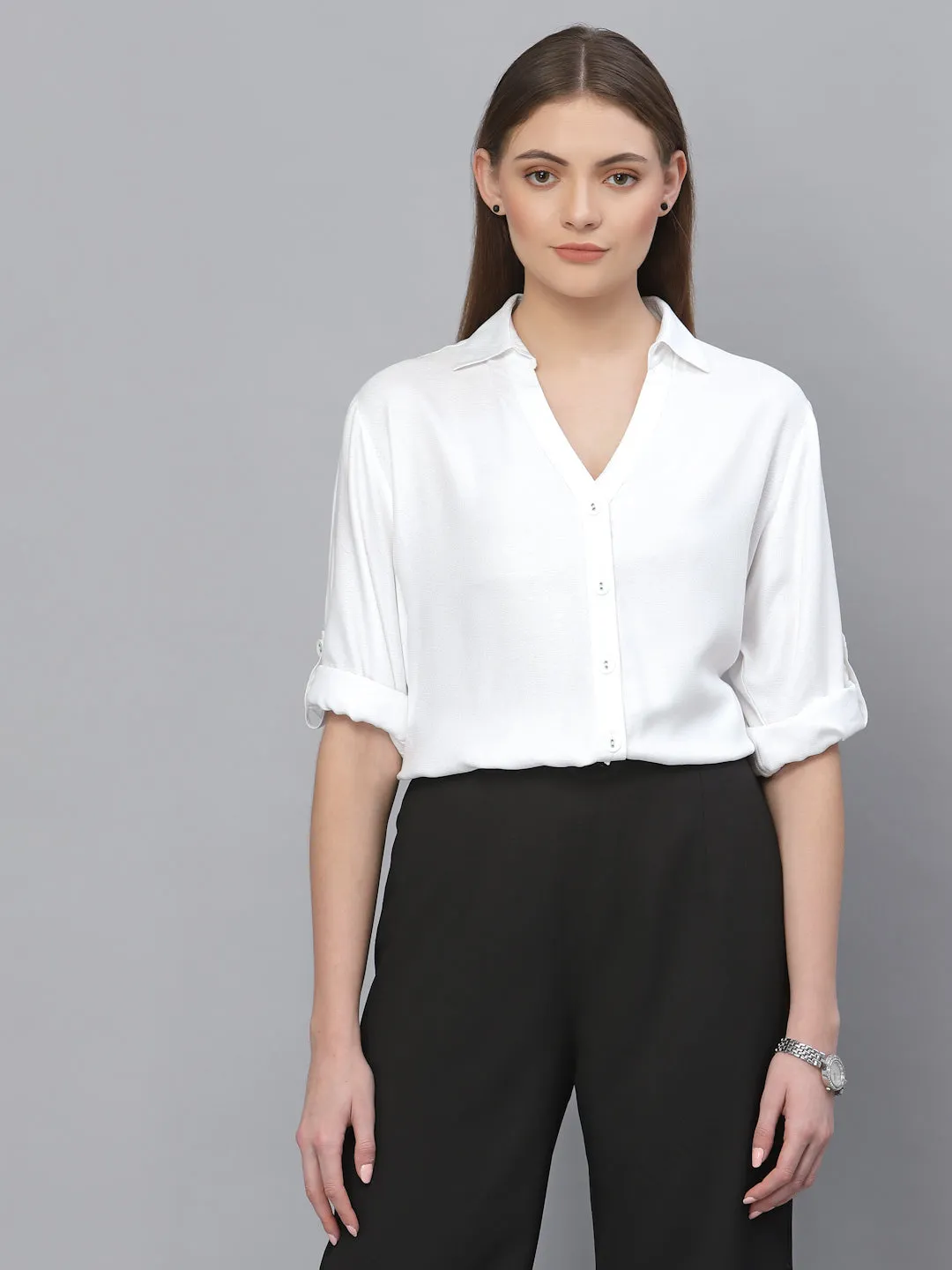 Style Quotient Women White Classic Casual Shirt