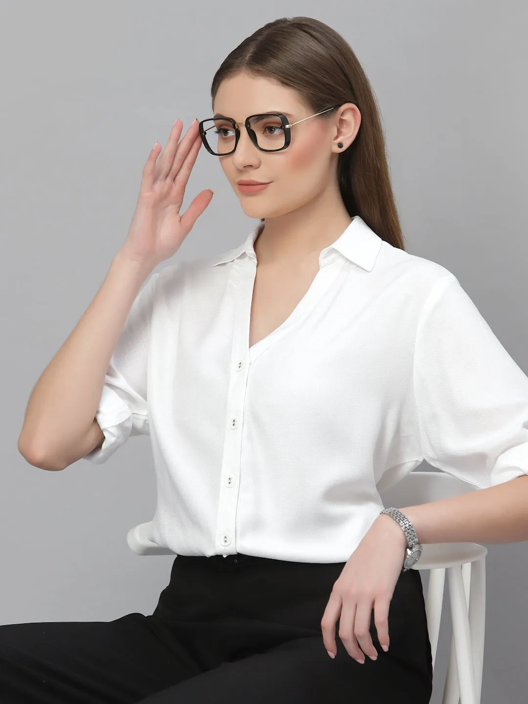 Style Quotient Women White Classic Casual Shirt