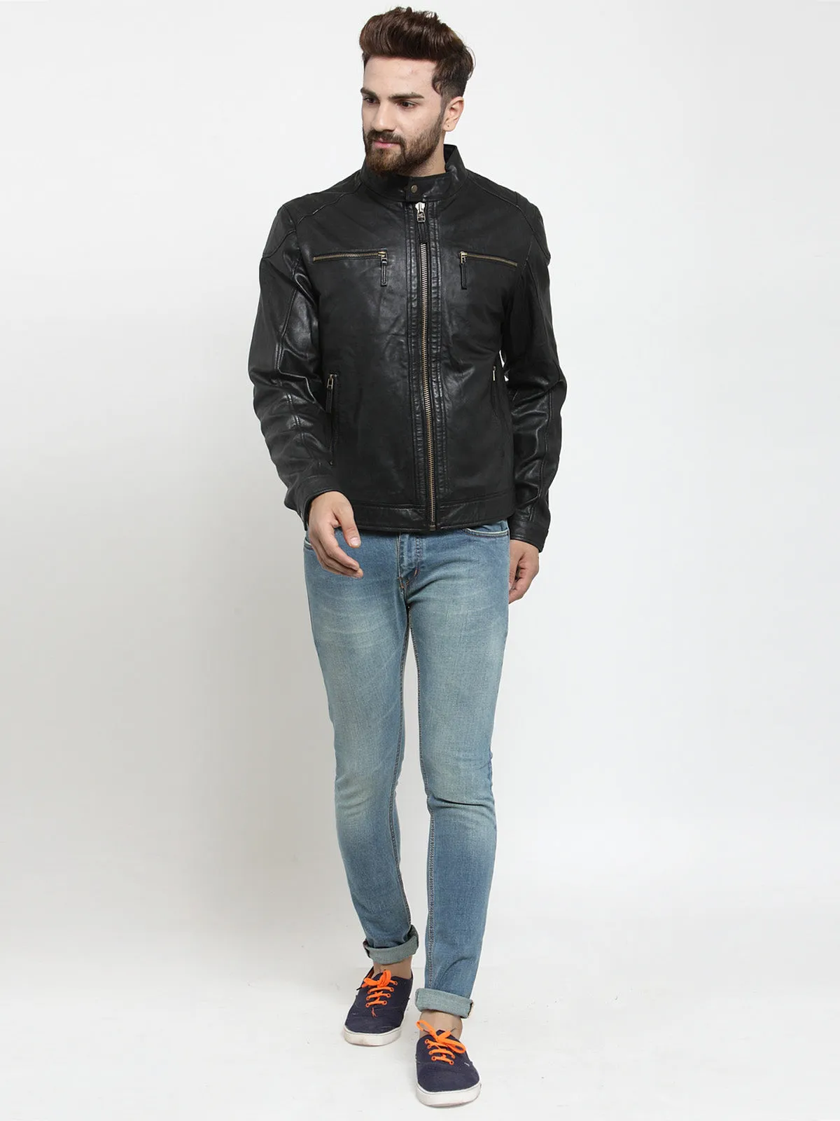 Teakwood Leathers Black Men's 100% Genuine Leather Jacket