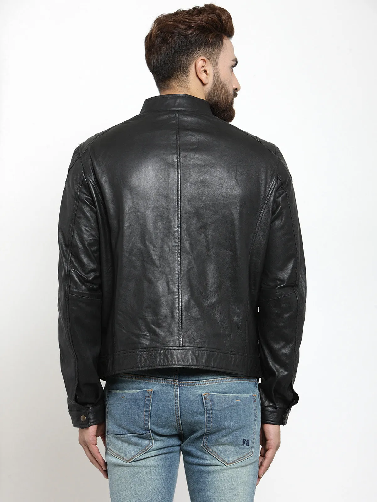 Teakwood Leathers Black Men's 100% Genuine Leather Jacket