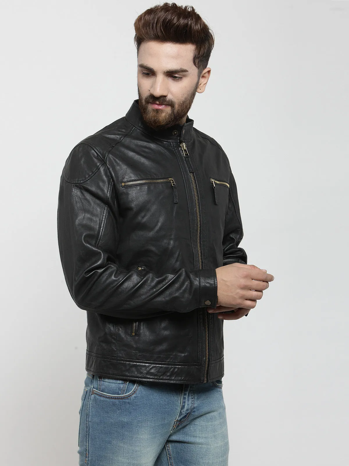 Teakwood Leathers Black Men's 100% Genuine Leather Jacket